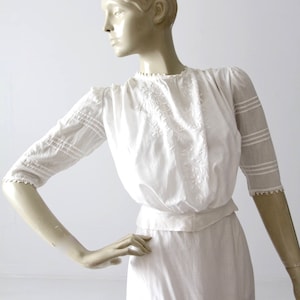 antique Edwardian blouse, pin tuck embroidered white cotton top