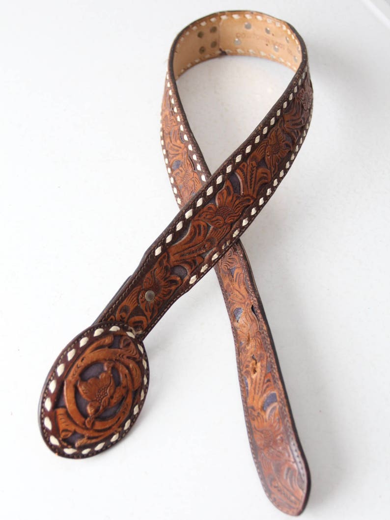 Vintage Name Belt Western Tooled Leather Belt With Leather Etsy