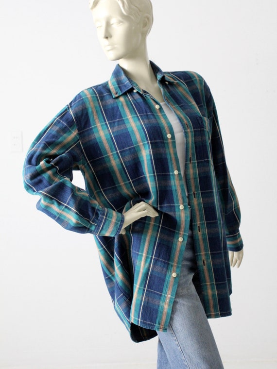 vintage plaid shirt, blue cotton button up - image 7
