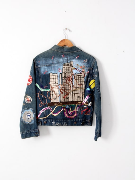 vintage puff paint Levis denim jacket, Detroit cu… - image 2