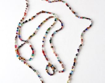 vintage beaded strands necklace, double strand rainbow bead necklace