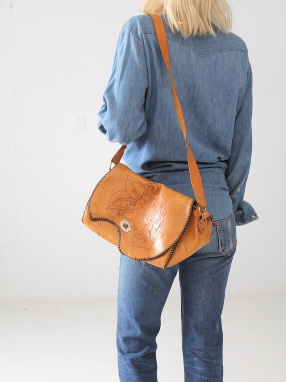 1970s tooled leather satchel bag - image 2