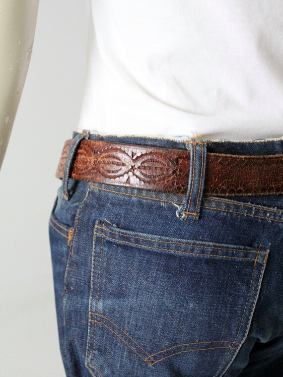 vintage 70s tooled brown leather belt - image 5