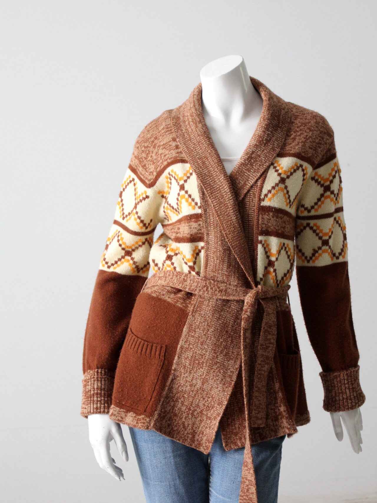 Vintage Wool Cardigan Small Green 70s Made in USA Union