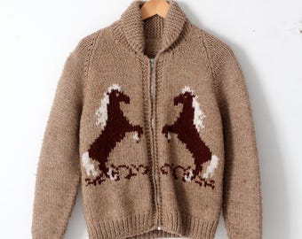1970s Pendleton Zip up Sweater, Vintage Cowichan Style Knit Jacket