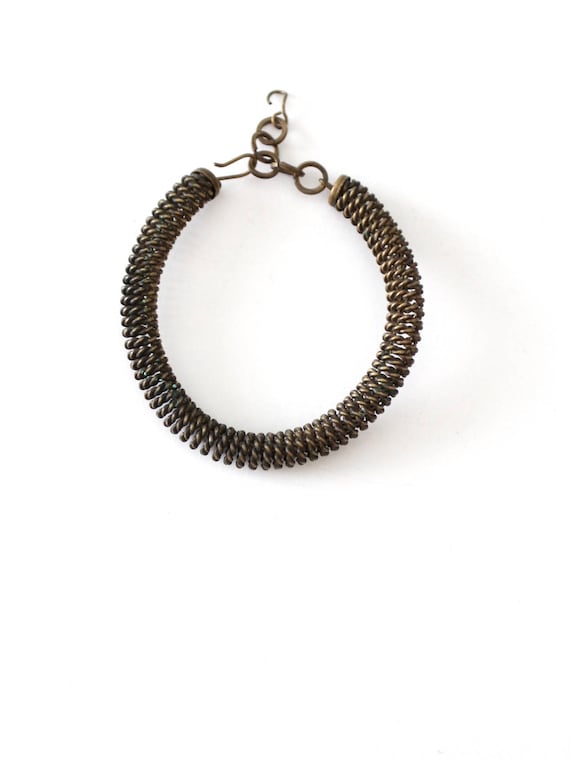 vintage coiled wire bracelet, brass coil bracelet