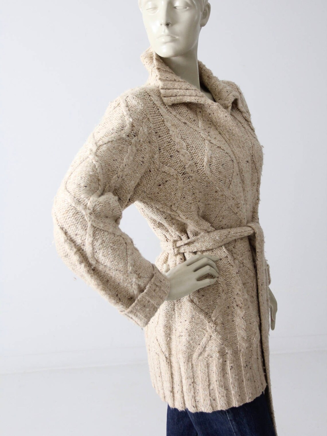 Vintage Cable Knit Wrap Cardigan Sweater 1970s Chunky Knit Etsy