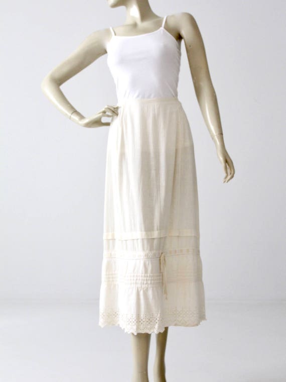 antique petticoat, Edwardian slip, white cotton sk