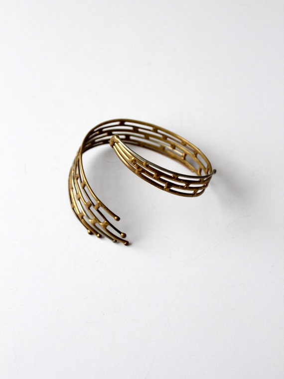 vintage 60s brutalist brass cuff, wrap around bra… - image 2