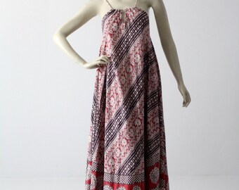 vintage 70s India cotton dress, boho print sundress