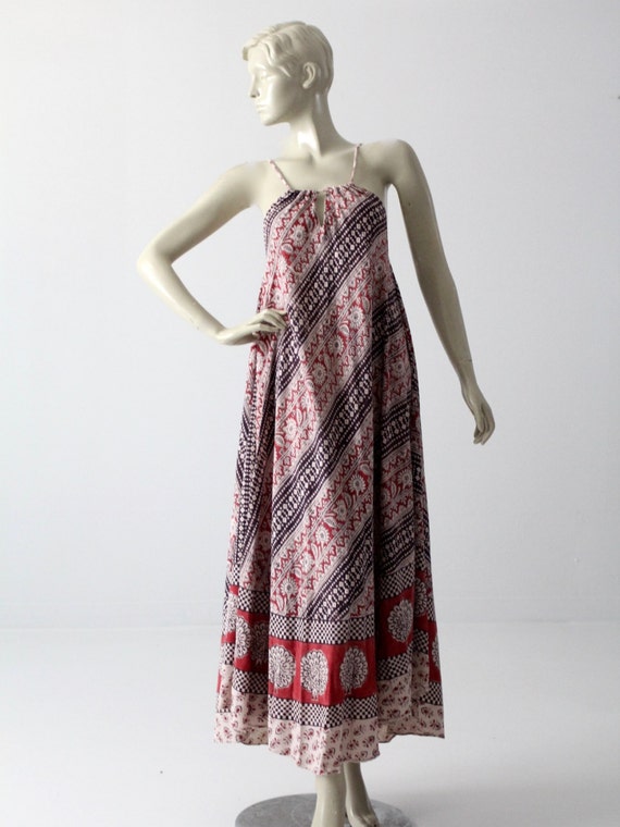 vintage 70s India cotton dress, boho print sundres
