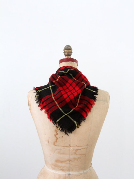 vintage red plaid wool scarf, fine wool scarf - image 3