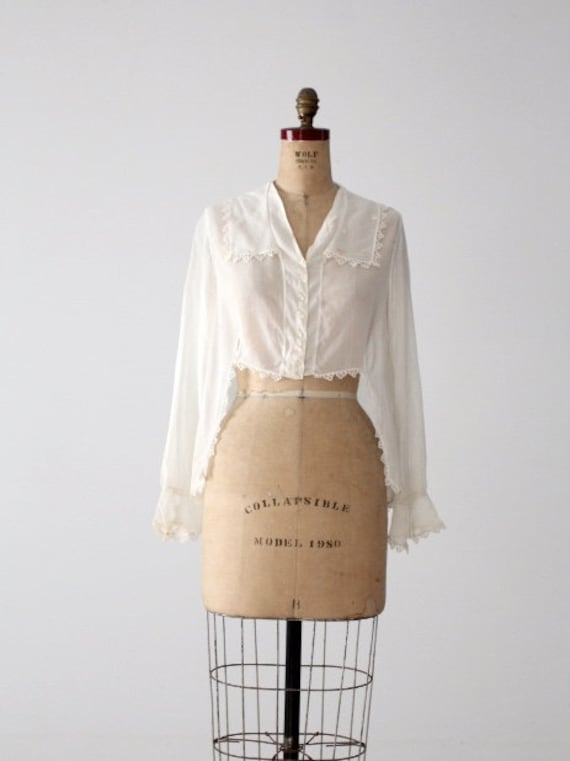 トップス antique 1900s white blouse 1900s Edwardian White Linen Shirtwaist Blouse | Antique