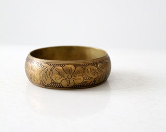 vintage boho floral bangle,  gold tone chunky bracelet