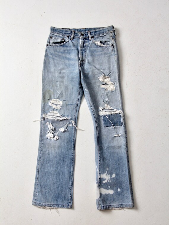 vintage Levis 517 jeans, distressed boot cut deni… - image 3