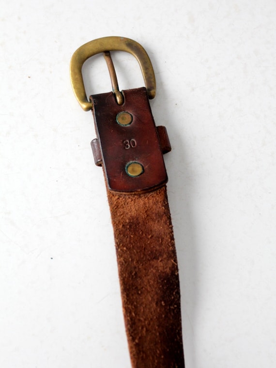 vintage leather belt with brass buckle, 1970s bro… - image 4