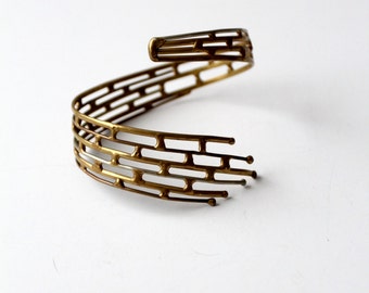 vintage 60s brutalist brass cuff, wrap around bracelet