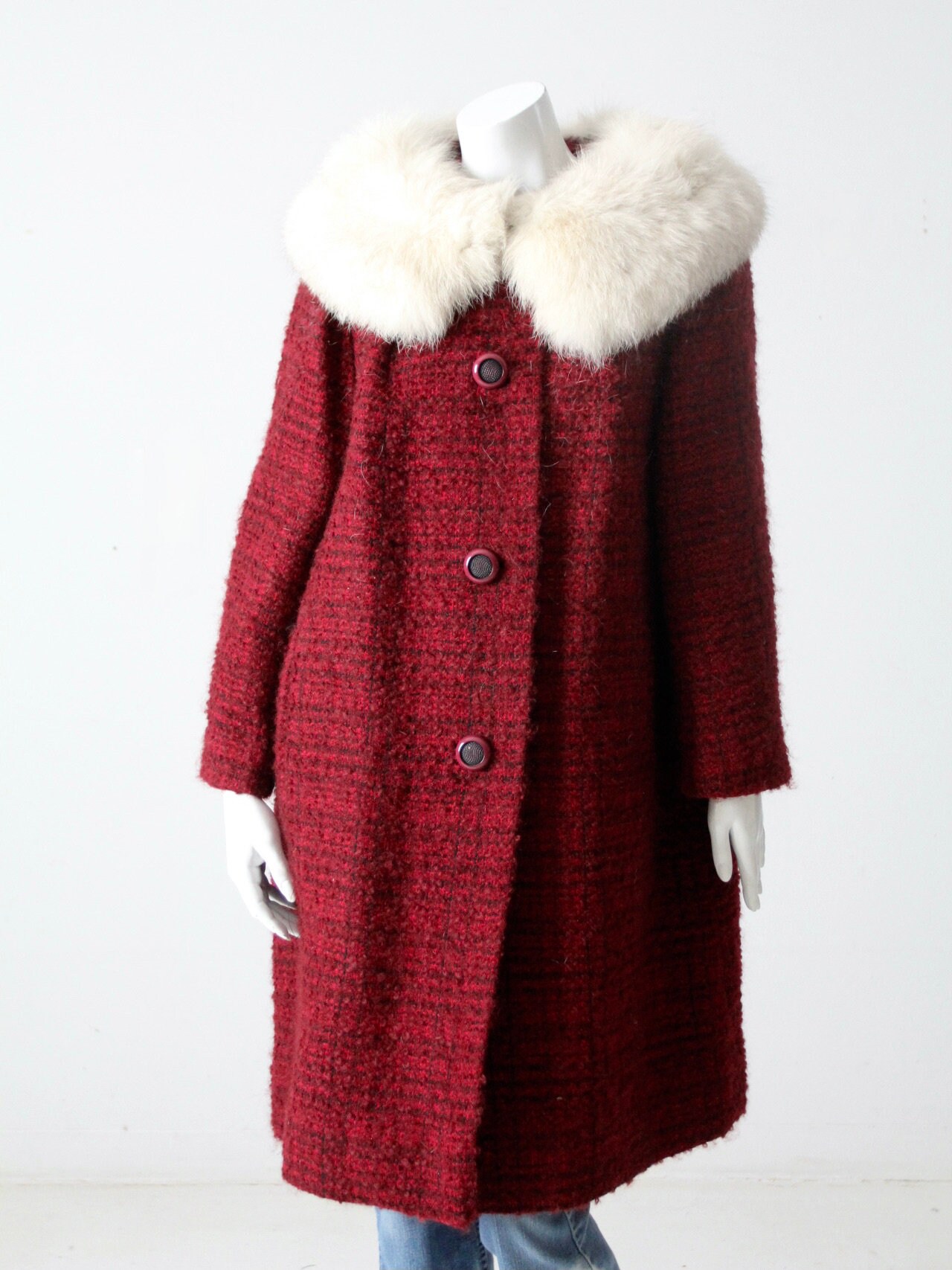 Vintage Red Wool Swing Coat With Fur Collar Etsy Singapore