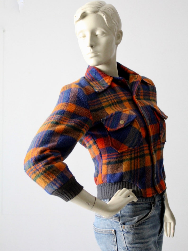 Vintage Plaid Wool Bomber Jacket Snap up Coat - Etsy