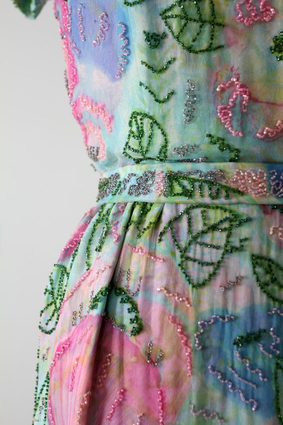 1960s beaded watercolor dress, vintage chiffon se… - image 7