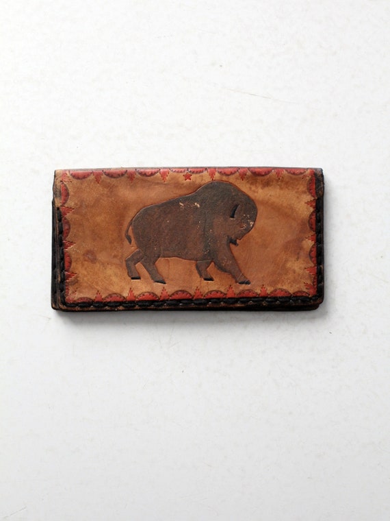 vintage 70s bison tooled leather wallet - image 1
