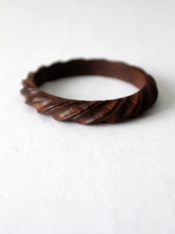 vintage carved wood bangle bracelet - image 5