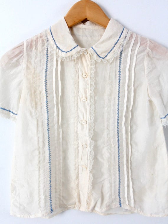 1920s silk blouse, cream pin tuck lace button up … - image 6