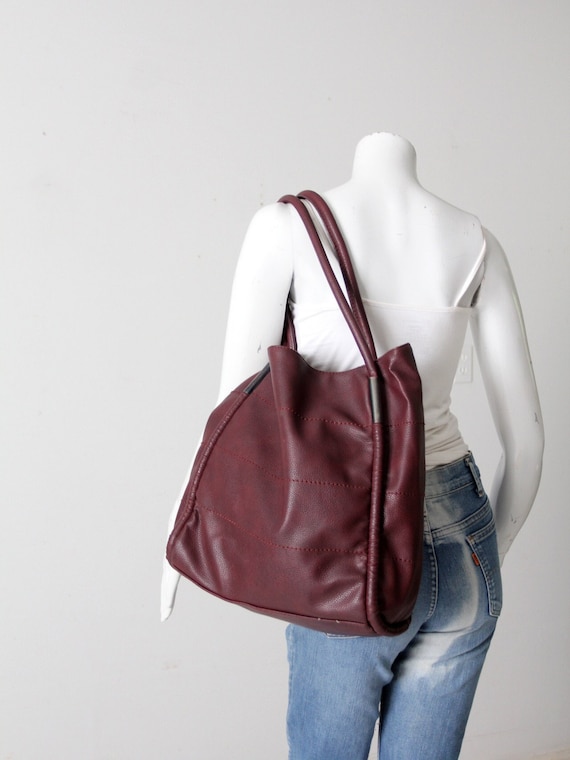 Vintage Large Burgundy Leather Tote Bag From Neiman Marcus Etsy