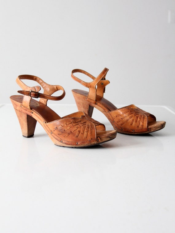 vintage 70s wood leather sandals - image 10