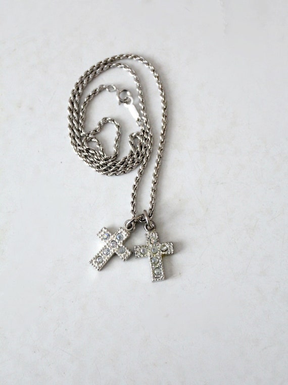 vintage rhinestone cross pendants necklace