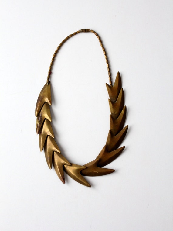 vintage brustalist brass statement necklace