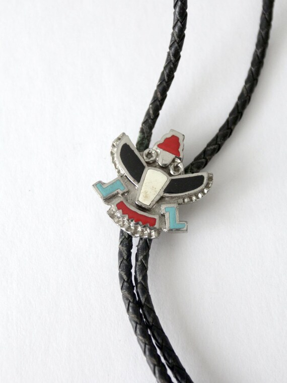 One Of A Kind Vintage Native American Zuni Turquoise Sterling Silver Roadrunner Bolo Tie One Of A Kind Vintage Native American Zuni Turquoise Sterling Silver Roadrunner Bolo Tie