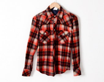 vintage 70s wool plaid western shirt