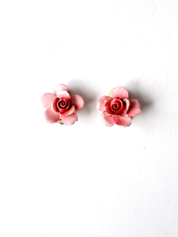 vintage English porcelain earrings floral clip ons