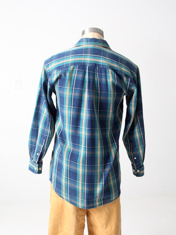 vintage plaid shirt, blue cotton button up - image 5