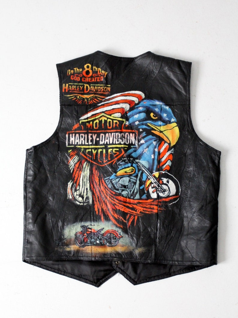Vintage Harley Davidson Biker Vest, Painted Leather Vest Etsy