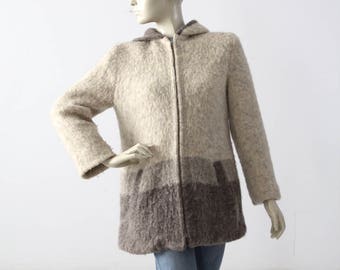 vintage sweater coat, hooded knit jacket