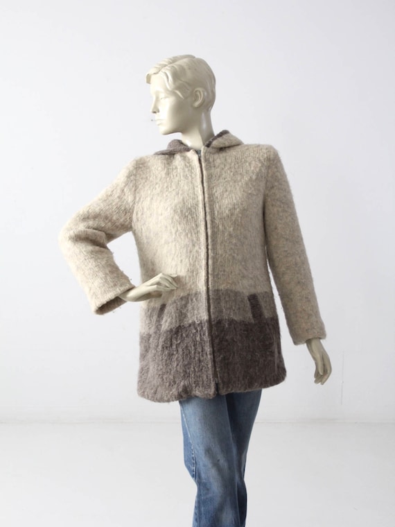 vintage sweater coat, hooded knit jacket - image 1