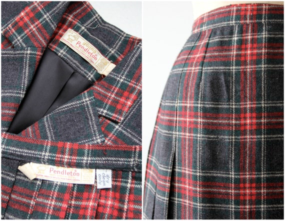 vintage 70s Pendleton skirt suit, wool plaid skir… - image 5