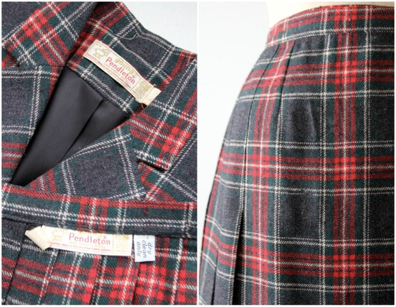 Vintage 70s Pendleton Skirt Suit, Wool Plaid Skirt and
