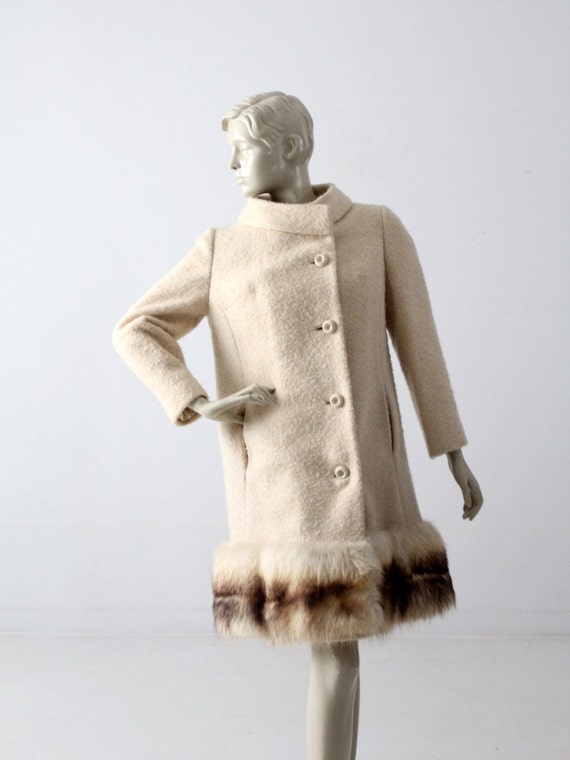1960s boucle wool coat with fox fur trim