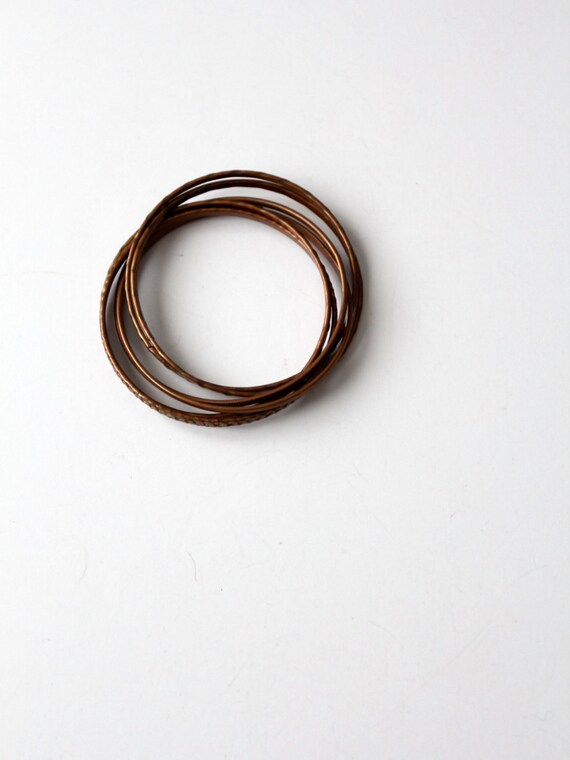 vintage copper bangles set, linked stacking brace… - image 2