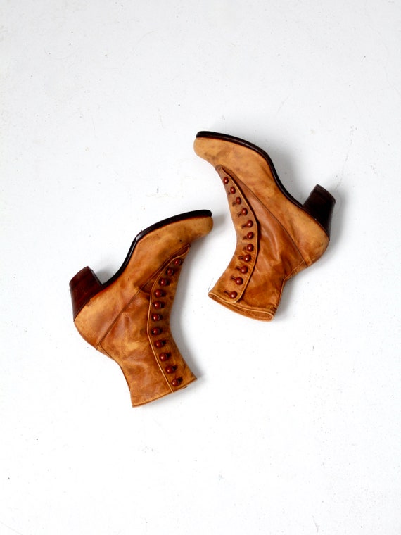 Edwardian leather boots - tan side button up boots - image 1