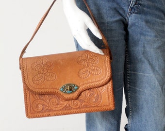Bolso vintage de cuero repujado, cartera estilo western