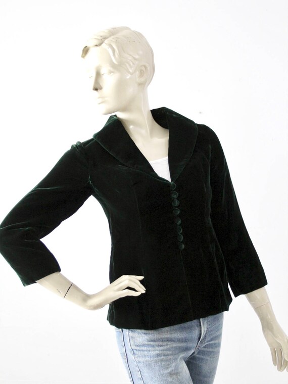 1970s velvet blazer, vintage dark green boho jack… - image 2