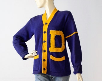 1950s school cardigan, vintage cheerleader sweater