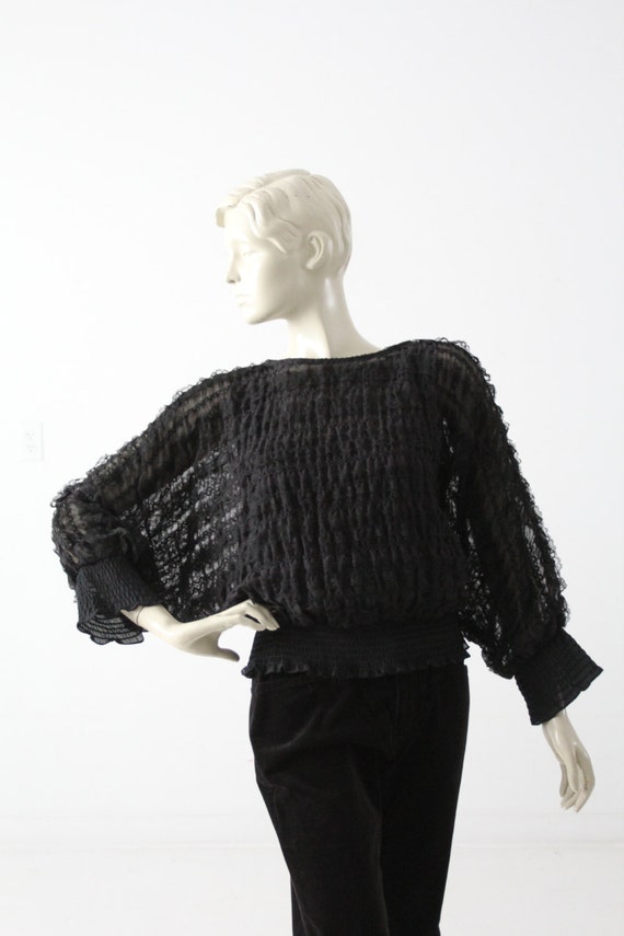 1970s sheer black ruffle blouse - Gem