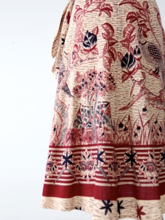 1970s vintage boho bird print cotton wrap skirt - image 6