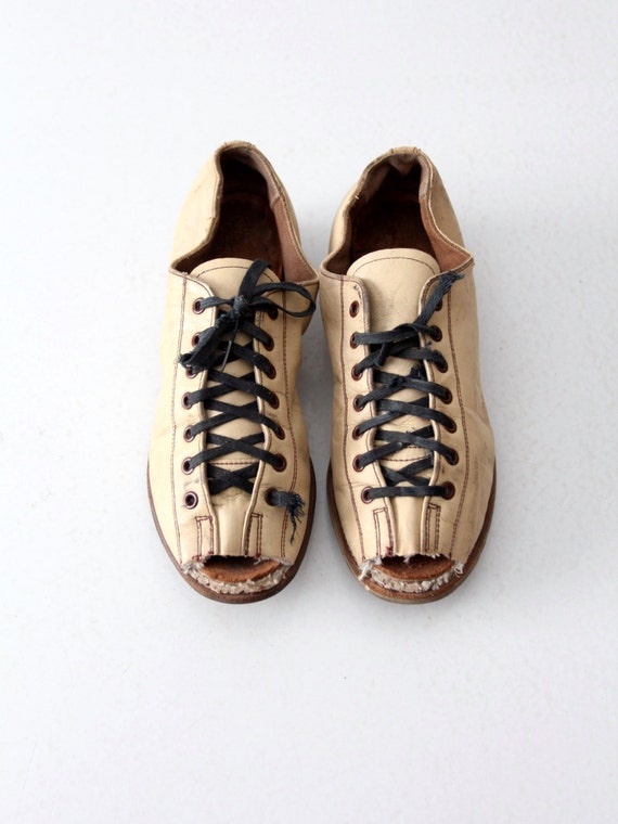 Vintage Hyde Bowling Shoes, Custom Open Toe Leather Lace Ups 