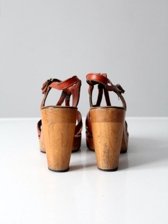 vintage 70s wood platform leather slingback sanda… - image 5